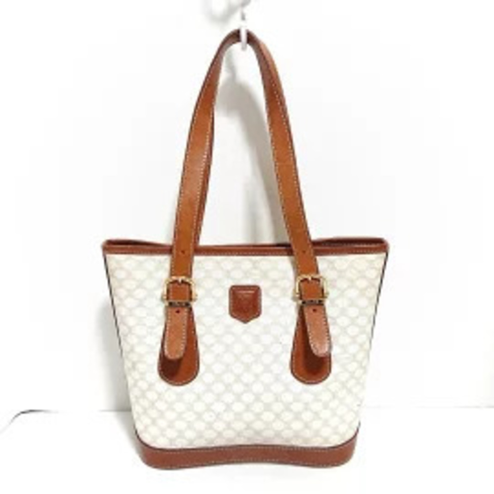 Celine Macadam Tote Bag White x Beige Cream Brown Leather